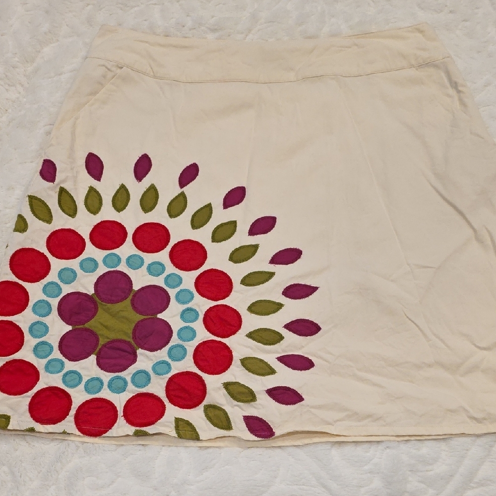 Boden Cream Skirt with Colorful Floral Design